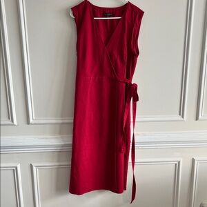 Banana Republic Vibrant Red Linen Wrap Midi Dress